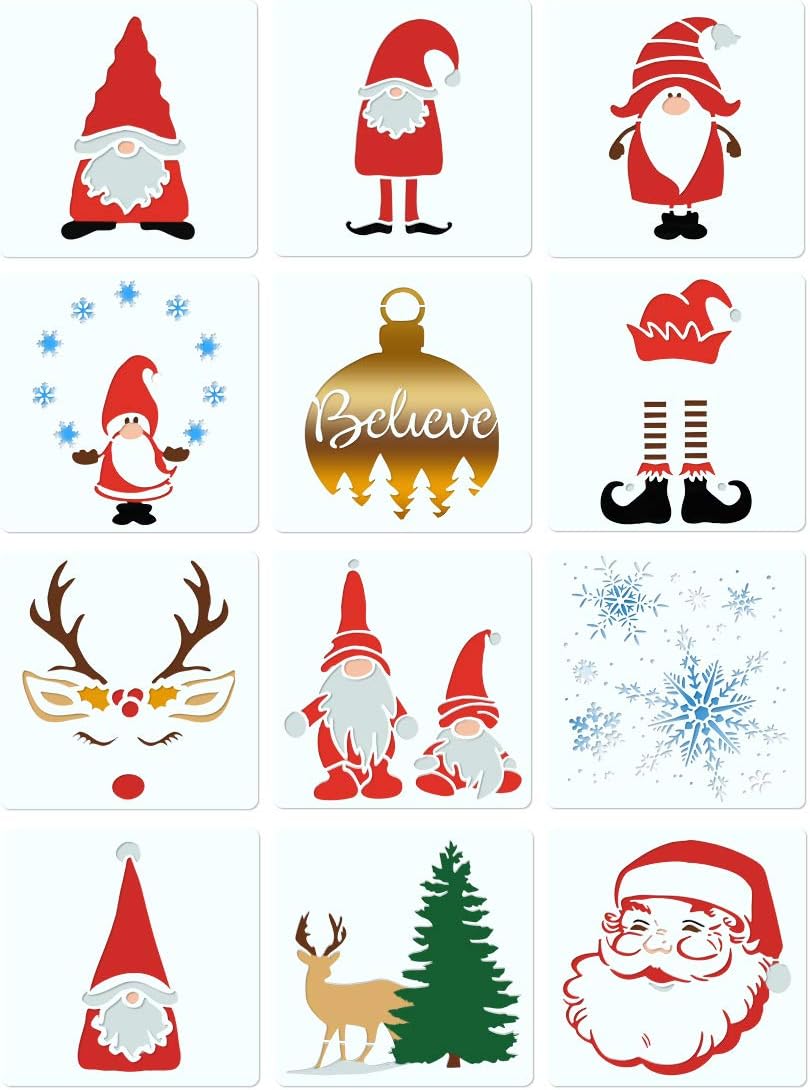 Download Amazon Com Parbee 12pcs Gnome Stencils Christmas Painting Templates For Diy Xmas Crafts Scrapbooking Card Making 5 Inch PSD Mockup Templates