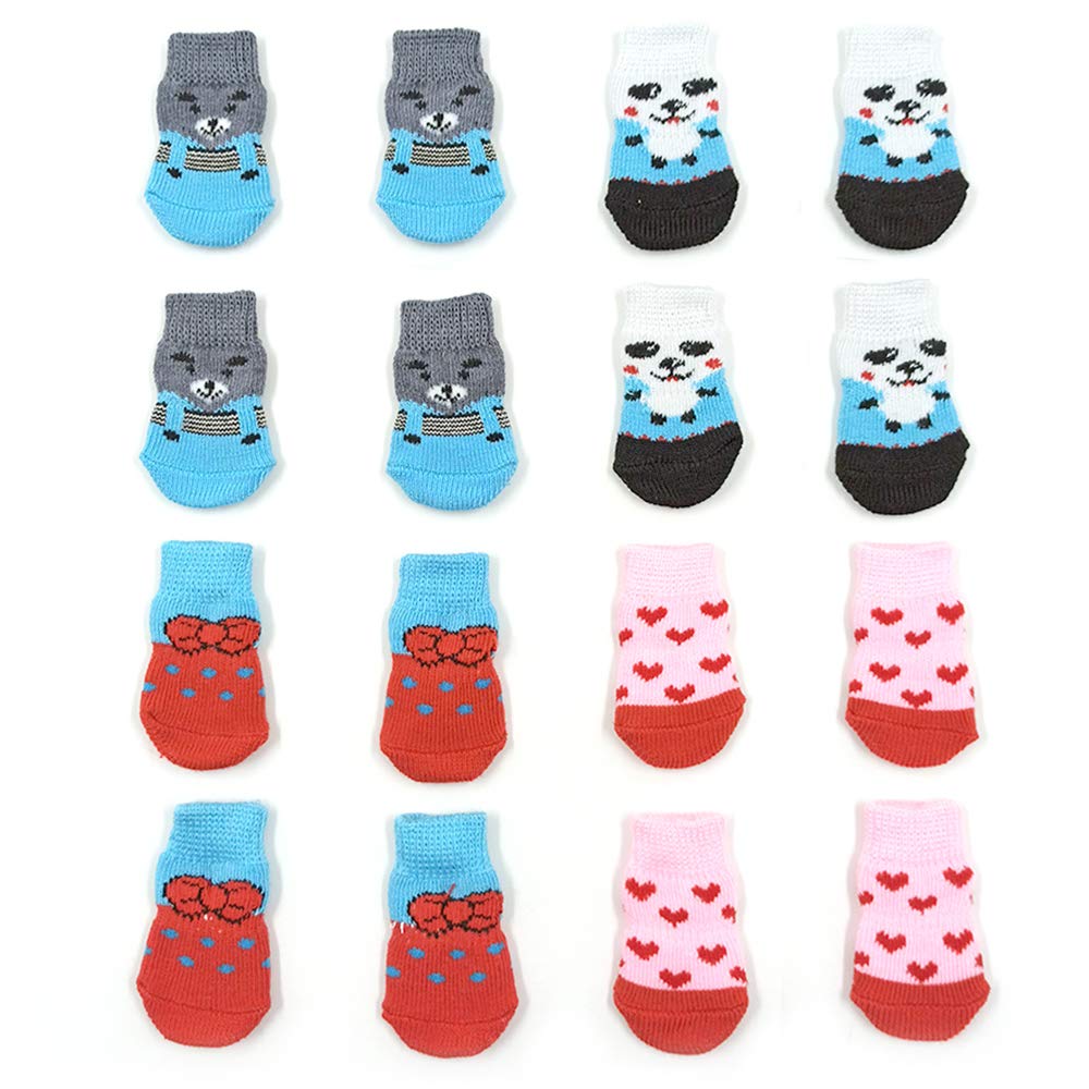 4 Pairs Anti-Slip Dog Socks&Cat Socks with Rubber Reinforcement, Pet Paw Protector for Hardwood Floors, Indoor Wear (S)