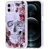 MOSNOVO Case for iPhone 12 & iPhone 12 Pro, [Buffertech 6.6ft Military-Grade Drop Protection] [Anti Peel Off Tech] Clear TPU Bumper Phone Case Cover Design - Red Flower Skull