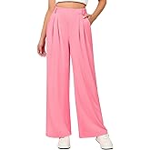 OLICE Women's Elastic Wide Leg Work Pants High Rise Stretchy Business Casual Slacks with Pockets & Waffle Knit