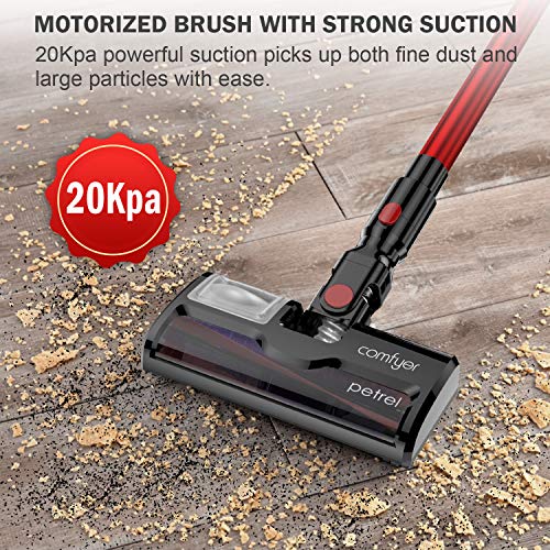 Comfyer Petrel Cordless Vacuum Cleaner, 20Kpa Powerful Suction, 2 in 1 Handheld Vacuum for Hardwood Floors Carpet, Lightweight Stick Vacuum with HEPA Filter and Dual Dust Bin