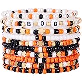 Caiyao Halloween Heishi Beaded Stretch Bracelets Set Funny Multilayer Spooky Ghost Spider Skull Boo Witch Clay Beaded Stackable Bracelet for Women Men Halloween Party Cosplay Jewelry Festival Gifts