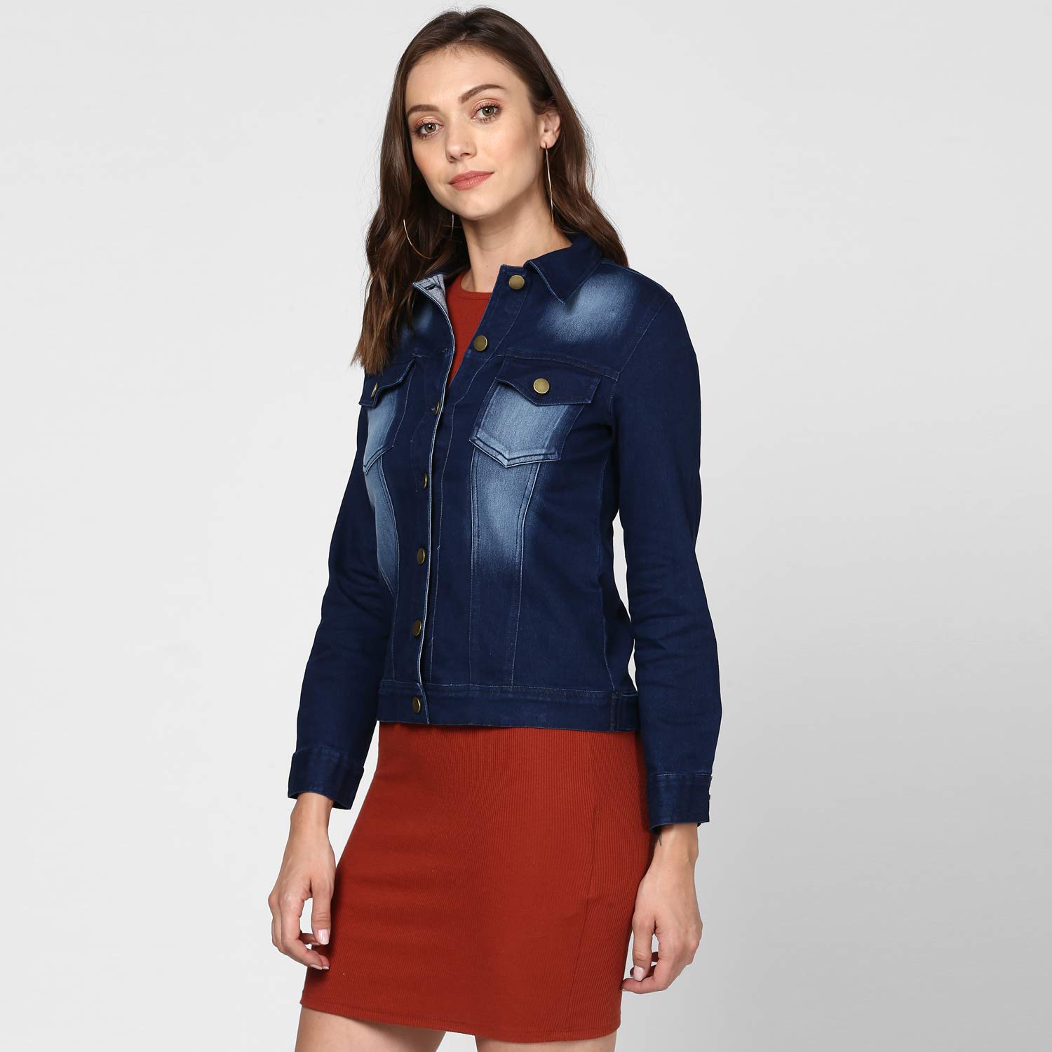 stylestone women's navy blue washed denim jacket