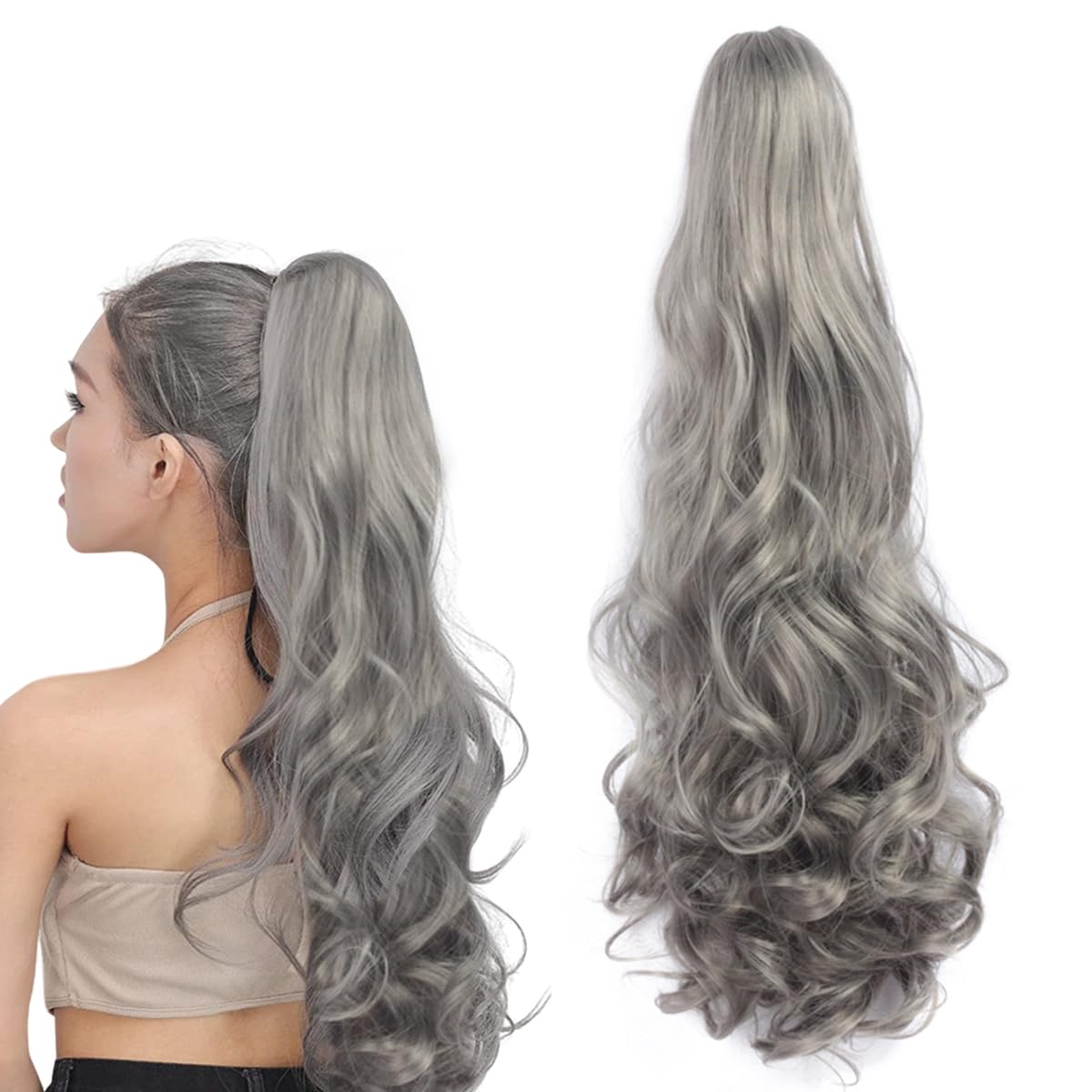 prinfantasy Ponytail Extension Clip in Long Ponytail Extension Curly Clip in Hair Extensions Pony Tails Claw on Wavy Synthetic Hairpieces Jaw One Piece for Women Girls Natural,GBMW016 — image 1