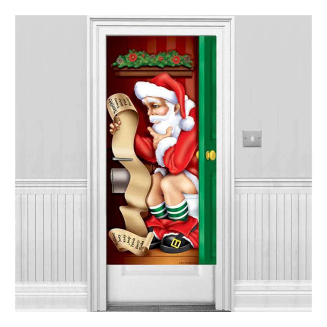 CHRISTMAS SANTA TOILET RESTROOM DOOR COVER POSTER DECORATION PROP