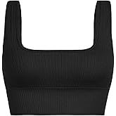 INIBUD Women's Sports Bra Padded Workout Set Crop Tank Tops Bralette Ribbed Seamless Gym Longline