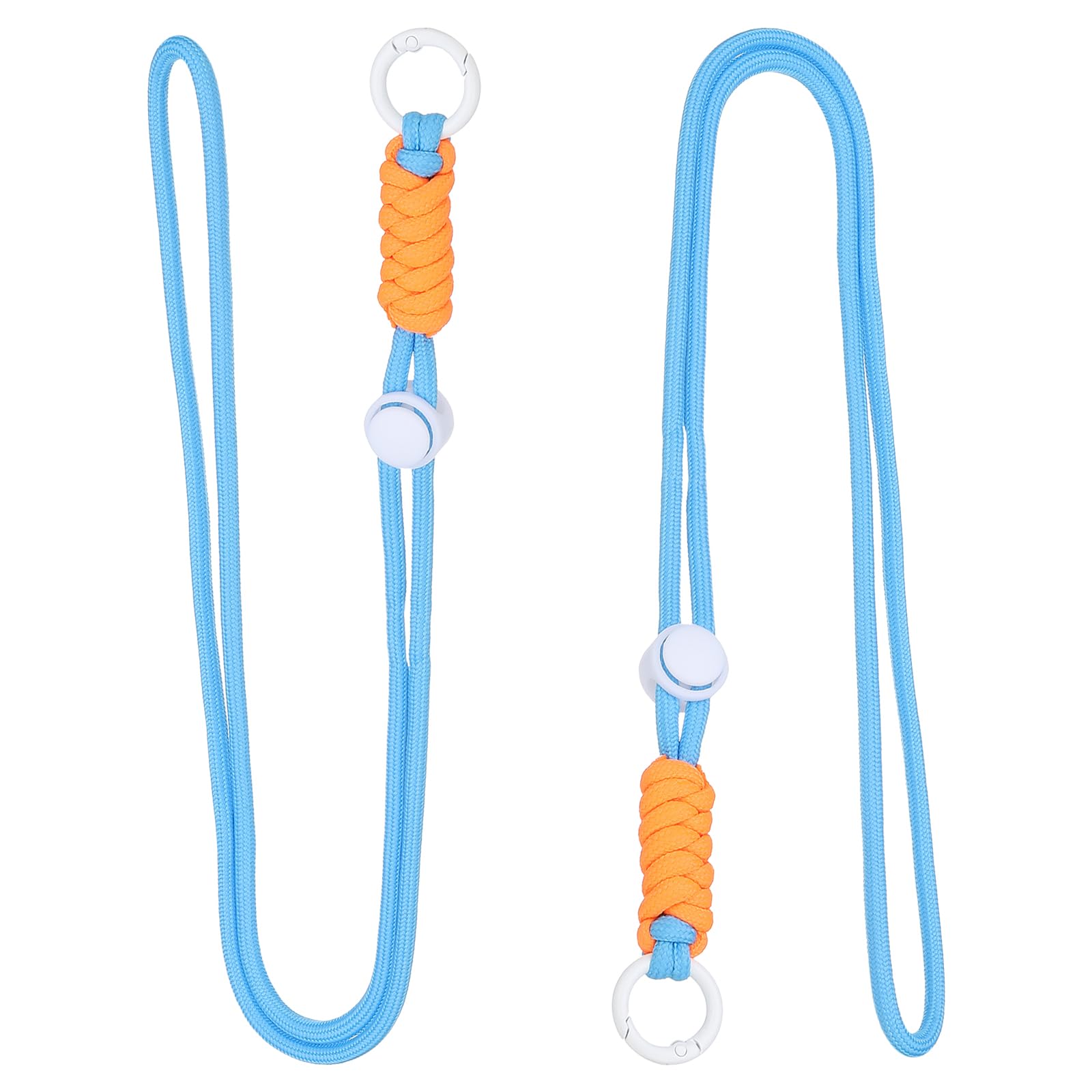 PATIKIL 2 Pcs Paracord Lanyard Necklace, Paracord Lanyard with Split Ring & Clip, Color Matching String for Outdoor Activities, Bag Pendant, Keys, Blue & White & Orange