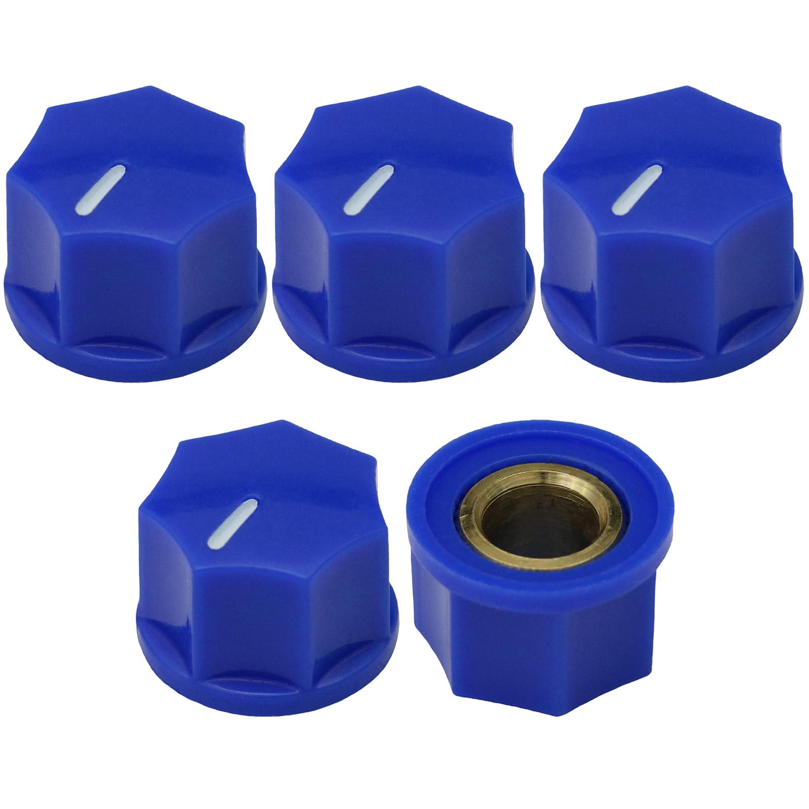6.4mm Hole Small 7-Sided Guitar/Pedal/Instrument Retro Control Knob Pack of 5 (Blue)