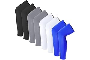 4 Pairs Leg Sleeves, Men Women UV Leg Compression Sleeve for Sports Basketball Running Full Length Knee Thigh Calf(XXL, Black