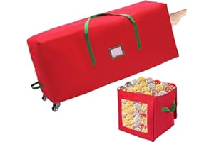 YICHUKE Christmas Tree Storage Bag, 7.5FT Xmas Tree Storage Bag 2 Piece Set Rolling Christmas Tree Bag Includes a Storage Bags for Xmas Decorations, Reinforced Handles & Rolling Wheels Xmas Storage Bag