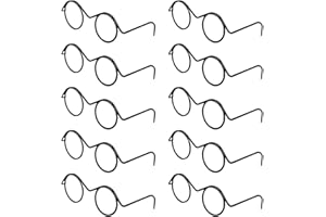 10 Pairs Mini Doll Glasses, Black Metal Wire Round Frames Tiny Spectacles for Crafts Dolls Pets