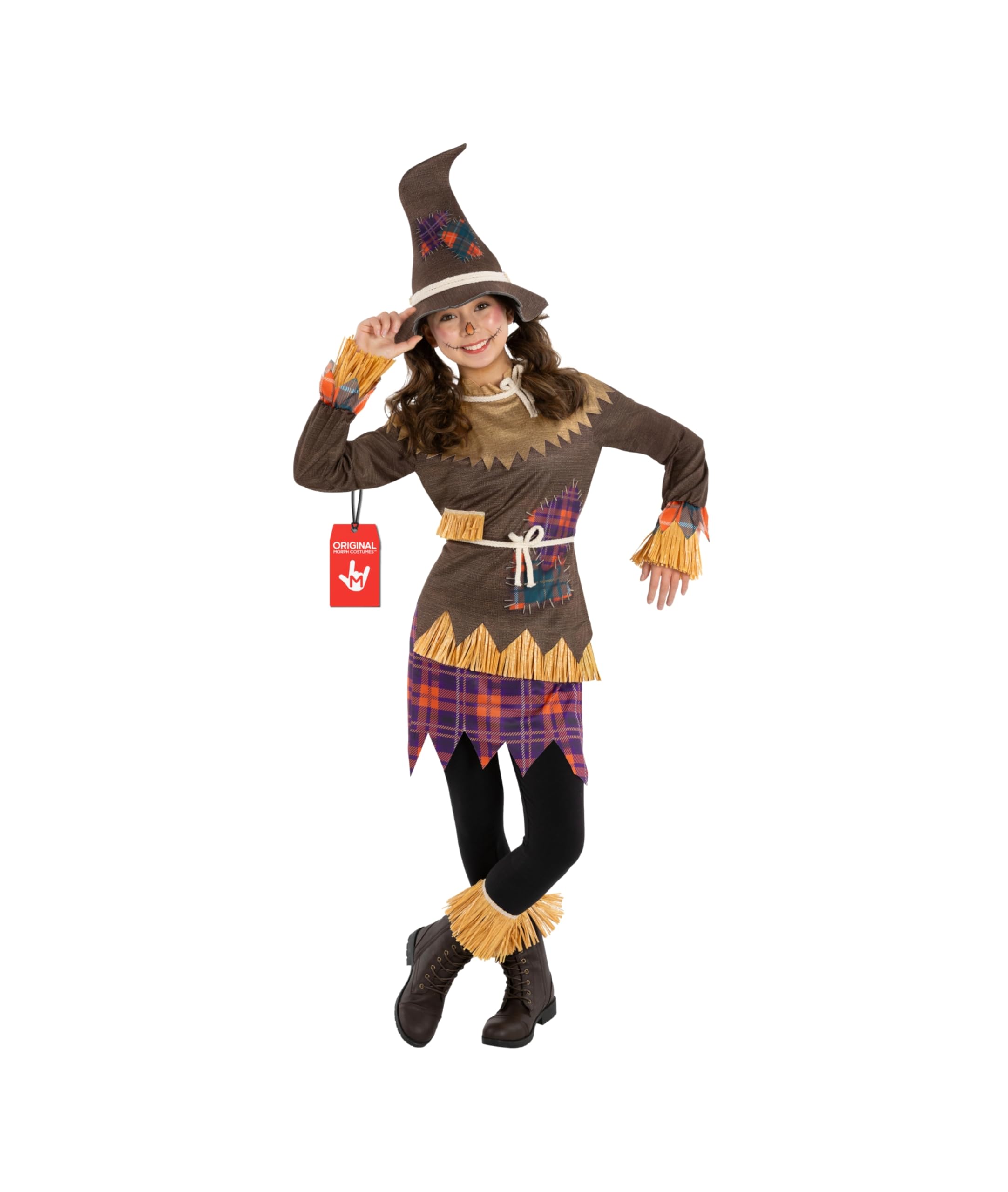 Morph Kids Scarecrow Costume for Girls - Creepy Scarecrow Outfit for Little Girls - Halloween Dress-Up Fun, Large