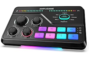 Fifine Gaming Mixer for Voice Chat and Streaming- 7.1ch Surround Sound Headphone Amp-XLR Preamp-USB Plug & Play-Voice Changer-RGB-Volume Control-3 EQ Modes Ampligame SC8