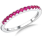 RANDES 925 Sterling Silver Birthstone Rings for Women Wedding Band Created Gemstone Half Eternity Stackable Engagement Ring Anniversary Band Size 6 to 10