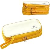 Viaptus Large Pencil Case with Multiple Pockets，Pencil Pouch Bag, Yellow | Stationery set fits pens markers, highlighters | Expandable Pencil Case | Waterproof Dustproof | Great for office, travel use