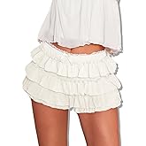 ChiaoLezhee Ruffle Bloomer Shorts, Layered Ruffled Bloomers for Women, Cute Lace Mini Bow, Going Out Concert Music Festival