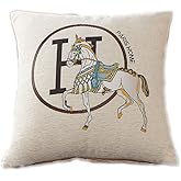 Croker Horse 18x18'' inches Throw Pillow Cushion Covers Set Pack of 2 Pcs - Luxury Horse Embroidery Modern Style Couch Sofa Pillow Cover for Living Room Bedroom (White)