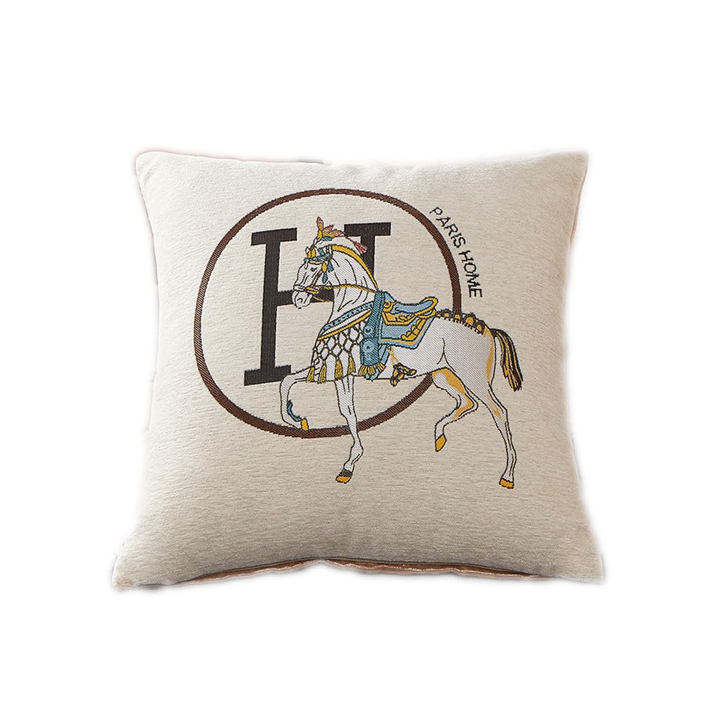 Photo 1 of Croker Horse 18x18'' inches Throw Pillow Cushion Covers Set Pack of 2 Pcs - Luxury Horse Embroidery Modern Style Couch Sofa Pillow Cover for Living Room Bedroom (White)