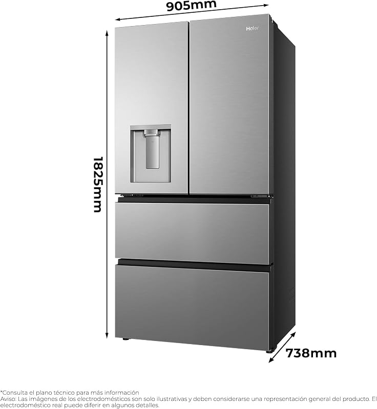 Horizon Collection HFR59F18CWMM - frigorífico multidoor French Door 700L, Clase C, 35 dB, Total No Frost, Inverter, dispensador de agua, ABT antibacterias, Metal Fresh Tech, Inox