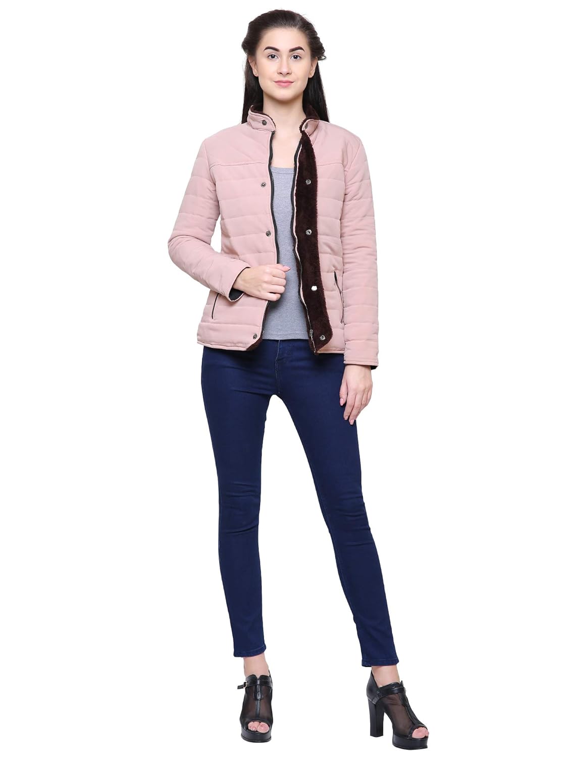 afania women's long sleeves blended bomber quilted jacket