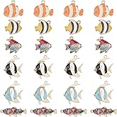 SUNNYCLUE 1 Box 24Pcs 6 Styles Enamel Fish Charm Sea Animal Charms Bulk Alloy Summer Cute Cartoon Colorful Ocean Dangle Pendant Charm for Jewelry Making Charms Pendants Necklaces Supplies DIY Crafts