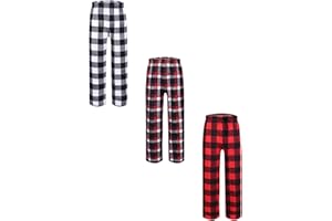 1/2/3 Pack Boys Kids Plaid Pants, Teen Girls Paja_mas Pants Casual Soft Long Bottoms with Pockets