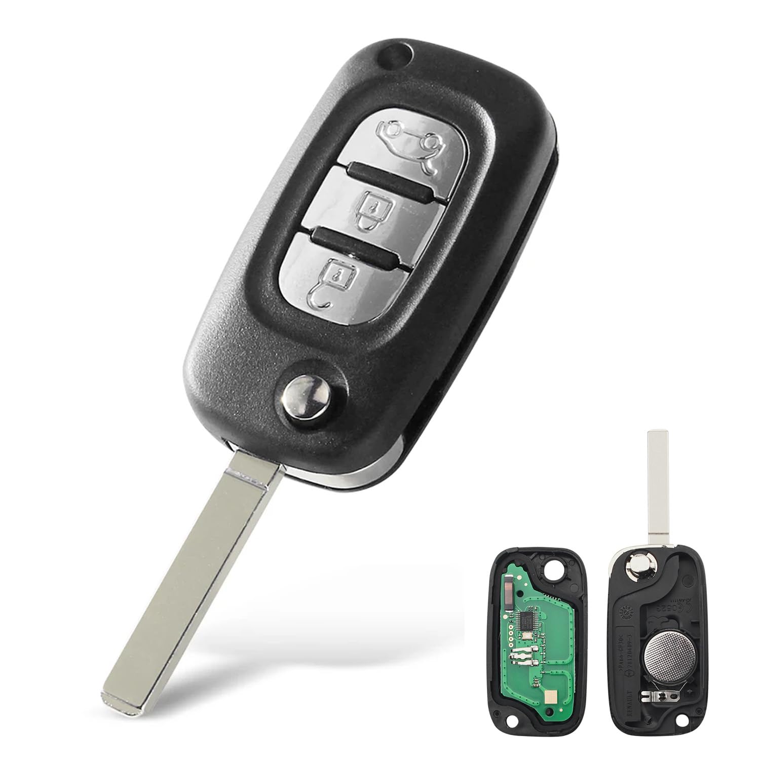 Heart Horse Remote Controls Key Shell Case, 433MHz 3 Bottons Flip Floding Car Keys Replacements with PCF7961 Chip for Clio 3 Kangoo Master Modus Twingo 2006-2016