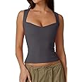 QINSEN Women's Sexy Sweetheart Neck Sleeveless T Shirts Double Lined Tees Slimming Fit Tops
