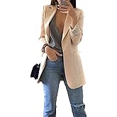 FLITAY Womens Long Sleeve Solid Color Blazer Open Front Slim Fit Work Jackets Coat