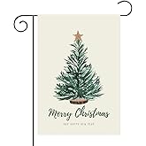 Merry Christmas Happy New Year Garden Flag 12x18 Inch Double Sided - Premium Xmas Tree with Star Yard Flag for Outside - Winter Holiday Durable Burlap Small Vertical Outdoor Decorative Flag for Home Decor