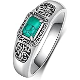 Zoxuxiwu Turquoise Ring 925 Sterling Silver Mens Turquoise Ring Western Jewelry Gifts for Men Women