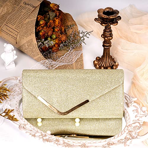 Larcenciel Women's Bag, Shiny Evening Party Clutch Bags with Detachable Chain for Party, Wedding, Banquet, Holiday