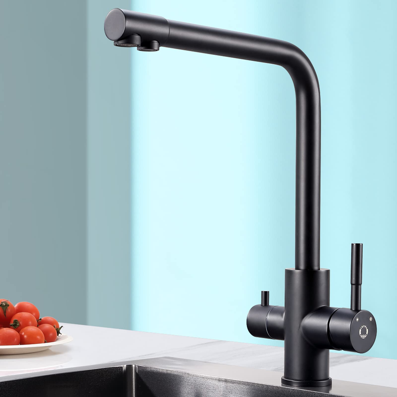 Grifo-Cocina-Osmosis-Negro-CECIPA-Grifo-3-vias-con-2-Salidas-Grifo-de-Cocina-para-Agua-Potable-con-Palanca-Doble
