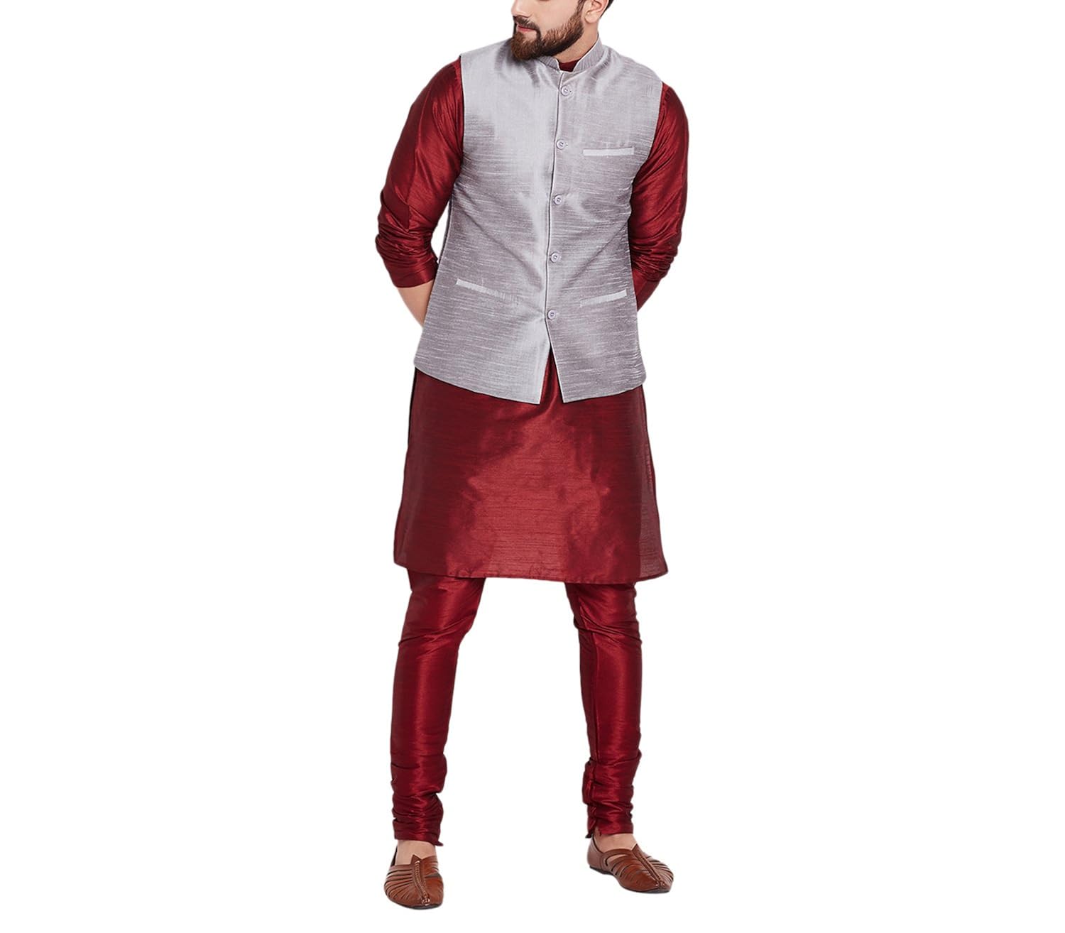 sojanya (since 1958) mens grey dupion silk designer only nehru jacket