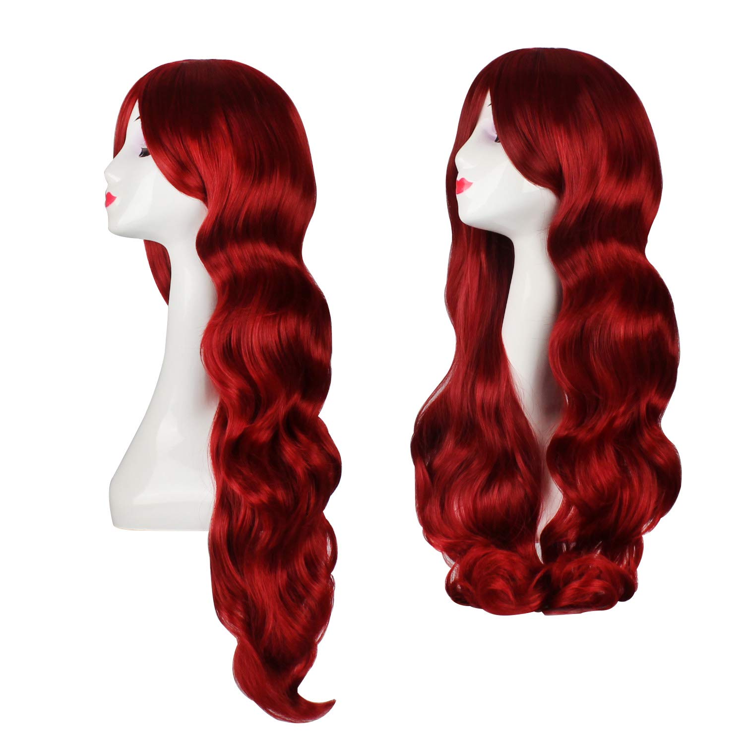 OKVGO Dark Red Fashion Natural Full Long Curl Wig for Women Cosplay Party and Ladies Daily Use