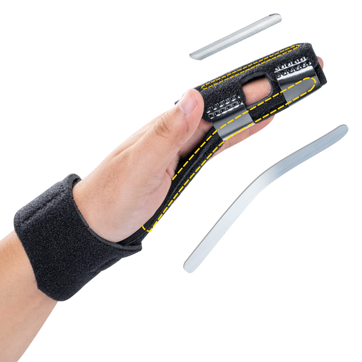 Finger Splint, Trigger Finger Splint, Boxer Break Metacarpal Brace, 2 Aluminum Plate Support Adjustable for Fracture,Sprain,Arthritis,Mallet Finger (1-finger)