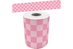 Teacher Created Resources Cool for School Pink Checkers Straight Rolled Border Trim - 50ft - Decorate Bulletin Boards, Walls,