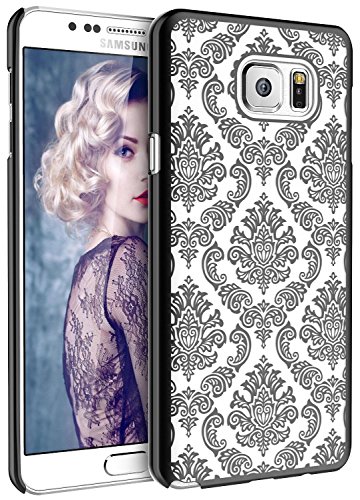 Note 5 Case, Galaxy Note 5 Case, Ultra Slim Fit Damask Design Pattern Rubber Coating Hard Hybrid Case Cover for Samsung Galaxy Note 5 (Black)