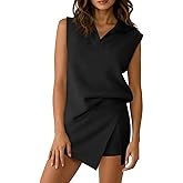 Fisoew Womens 2 Piece Skirt Sets Summer Sleeveless Half Zip Sweatshirt Athletic Skorts Tennis Outfits Casual Sweatsuits