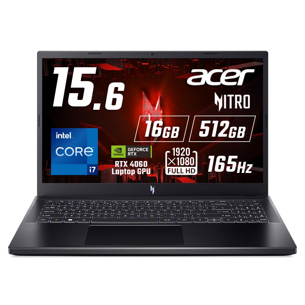 Acer ゲーミングノートパソコン Nitro V 15 GeForce RTX 4060 15.6インチ Core i7 16GBメモリー 512GB SSD フルHD 165Hz 3ms sRGB 100% IPS Windows 11 Home ANV15-51-N76Y46/6