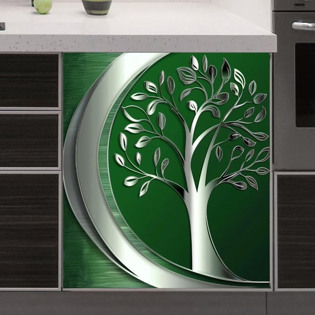 Photo 1 of (USED/FAIR) Generic Silver Tree of Life Dishwasher Magnet Cover Skin Panel, Stainless Steel Dishwasher Magnetic Panel Decal, Refrigerator Magnet Door Cover, Easy Update (23"" x 26"" Magnetic, Tree of Life A)
