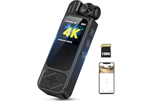 rgjzkgn 4K Body Camera with Audio and Video Recording: 128GB WiFi Body Cam with 180° Rotating Lens, Night Vision 7Hr Battery Bodycam, Wearable Pocket Camera Camcorder (128GB)