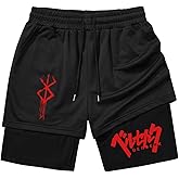 WDIRARA Men's 2 In1 Goth Graphic Print Drawstring Elastic Waist Shorts Athletic Shorts
