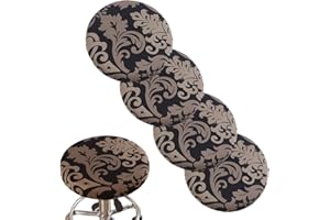 DEBRUYNE ANWUCHEN Stool Covers Round,4 Pack Stretch Round Bar Stool Covers Elastic Bar Stool Seat Covers Round Stool Cushion Slipcover Bar Chair Cover with Elastic Band for 13-18 Inch Round Barstools (Black)