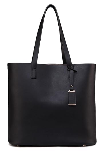 ilishop PU Leather Handbag Designer Pure Color Pures Large Capacity Shoulder Bag Classical Tote Bags (Black)