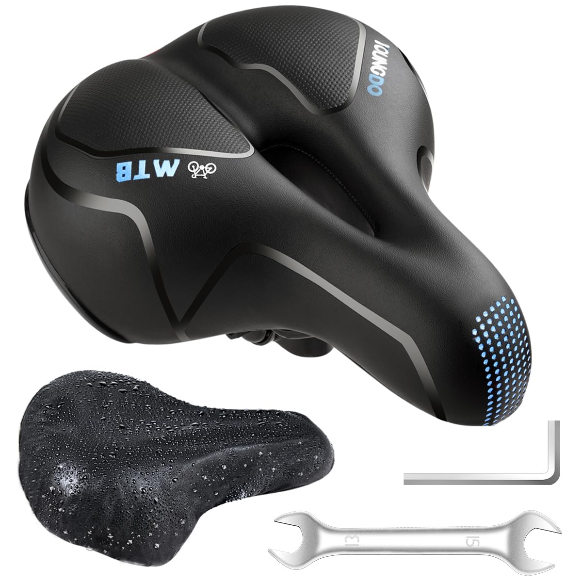 YOUNGDO Bike Seat,Bicycle Saddle Comfortable Soft Wide Road Bike Gel Saddles, Breathable Mountain Bike Seat, Suitable for MTB Mountain Bike, Folding Bike, Road Bike, Spinning Bike, Exercise Bikes