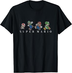 Super Mario Classic Character Line Up Simple Text T-Shirt
