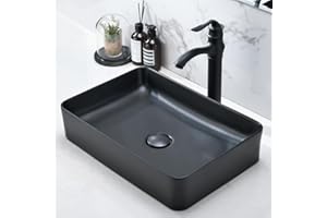 Black Bathroom Vessel Sink - HLBLFY 20x14 Inch Bathroom Vessel Sink Above Counter Rectangular Matte Black Countertop Sink for Cabinet Lavatory Vanity