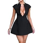 MINGSEECESS Women Cap Sleeve Mini Short Dress Deep V Neck Bodycon A-line Party Club Dresses
