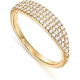 PAVOI 14K Gold Plated Slim Signet Ring with Sparkling Cubic Zirconia | Lightweight Dainty Statement Rings for Women | Everyday Jewelry